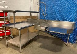 STAINLESS STEEL U-SHAPED SINK WITH PRE-RINSE & OVERSHELF DRAIN BOARD