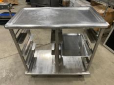 STAINLESS STEEL MOBILE PREP TABLE WITH BUN PAN SLOT