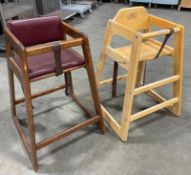 (2) WOODEN HIGH CHAIRS