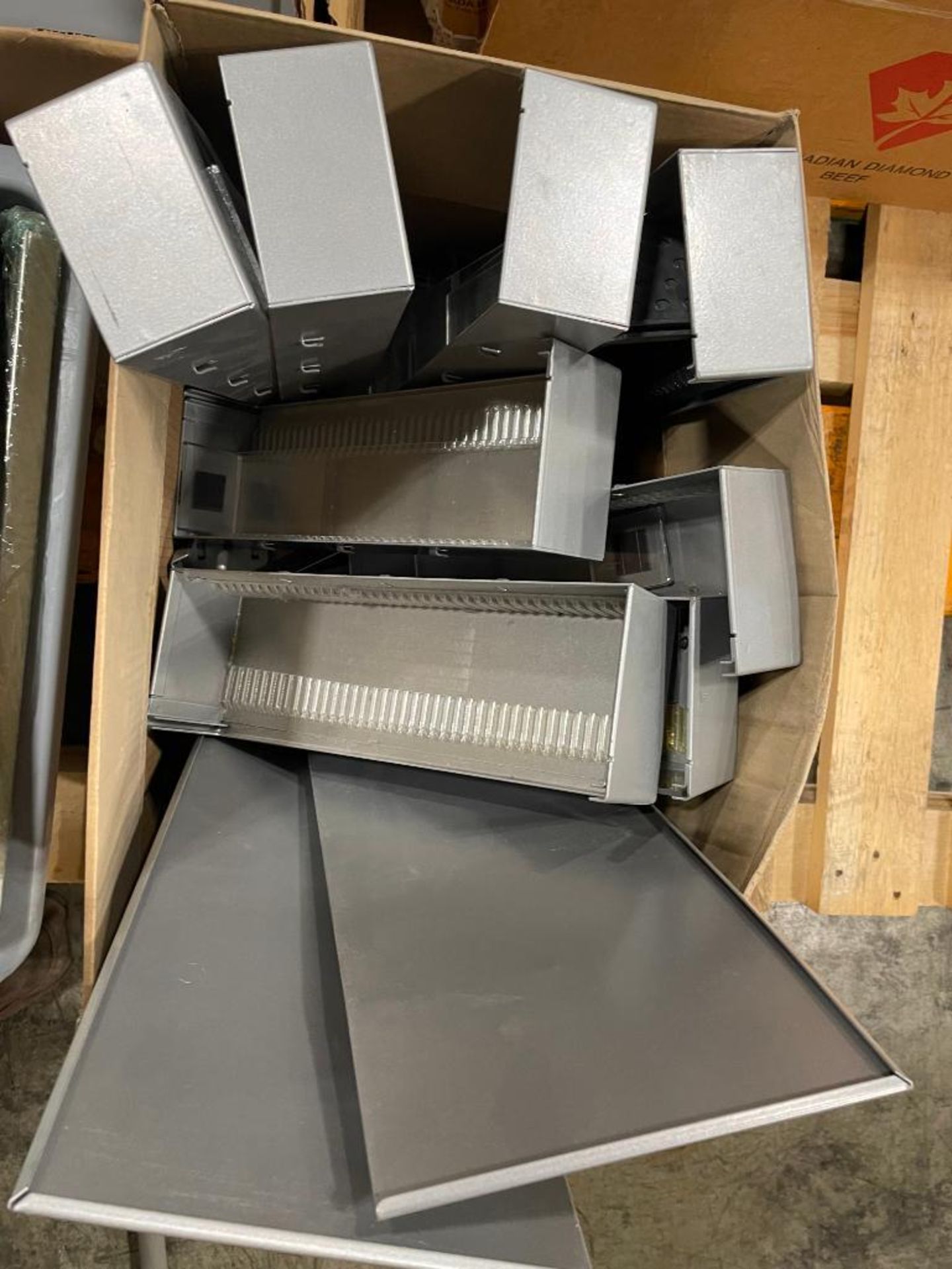 PALLET OF ICE CREAM MACHINE HOPPER COVERS, SNEEZE GUARD BRACKETS, CAKE PANS - Image 4 of 7