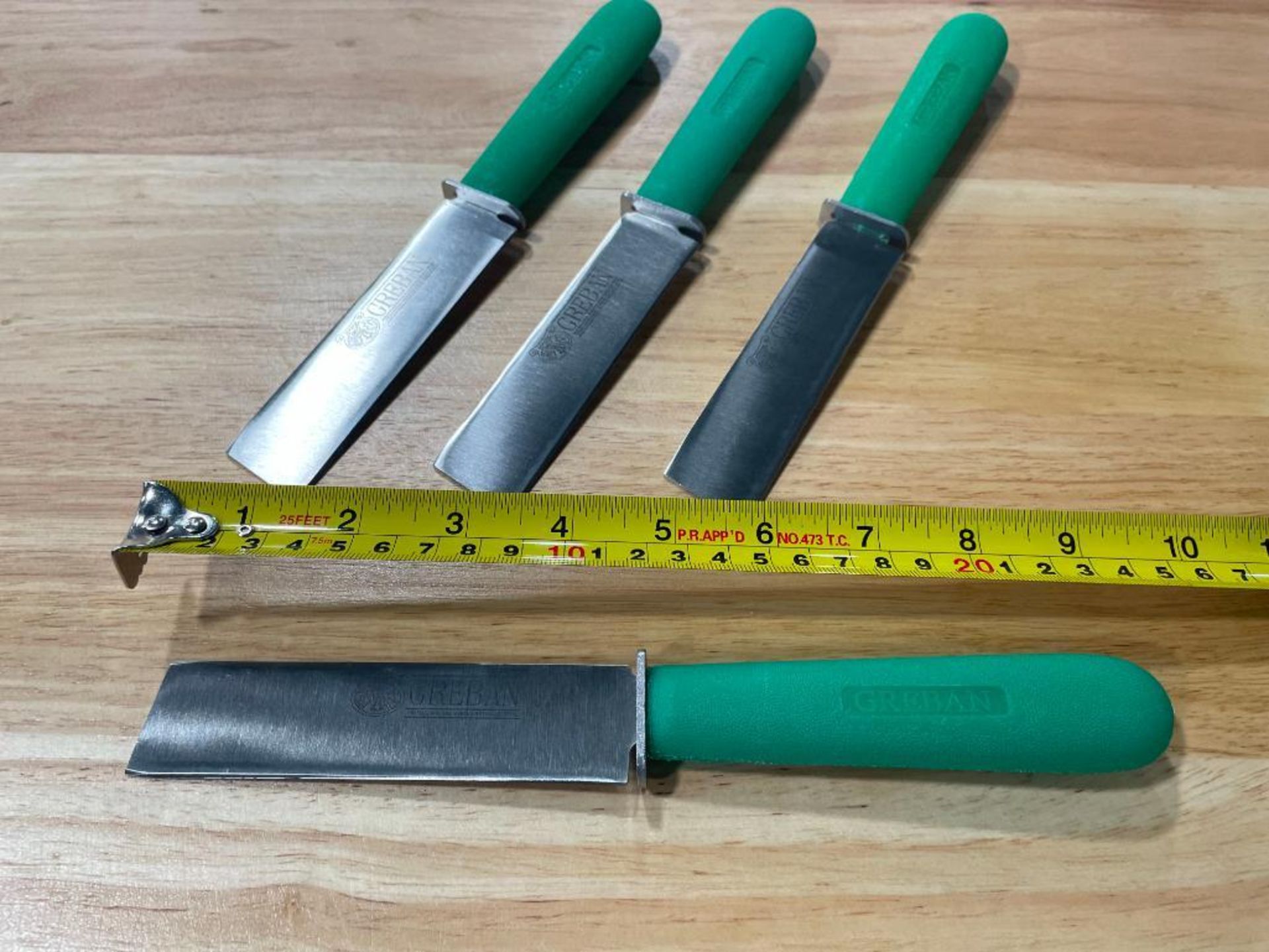 4.5"GREEN HANDLE GREBAN CUT-OFF KNIVES, LOT OF 4 - Image 3 of 3