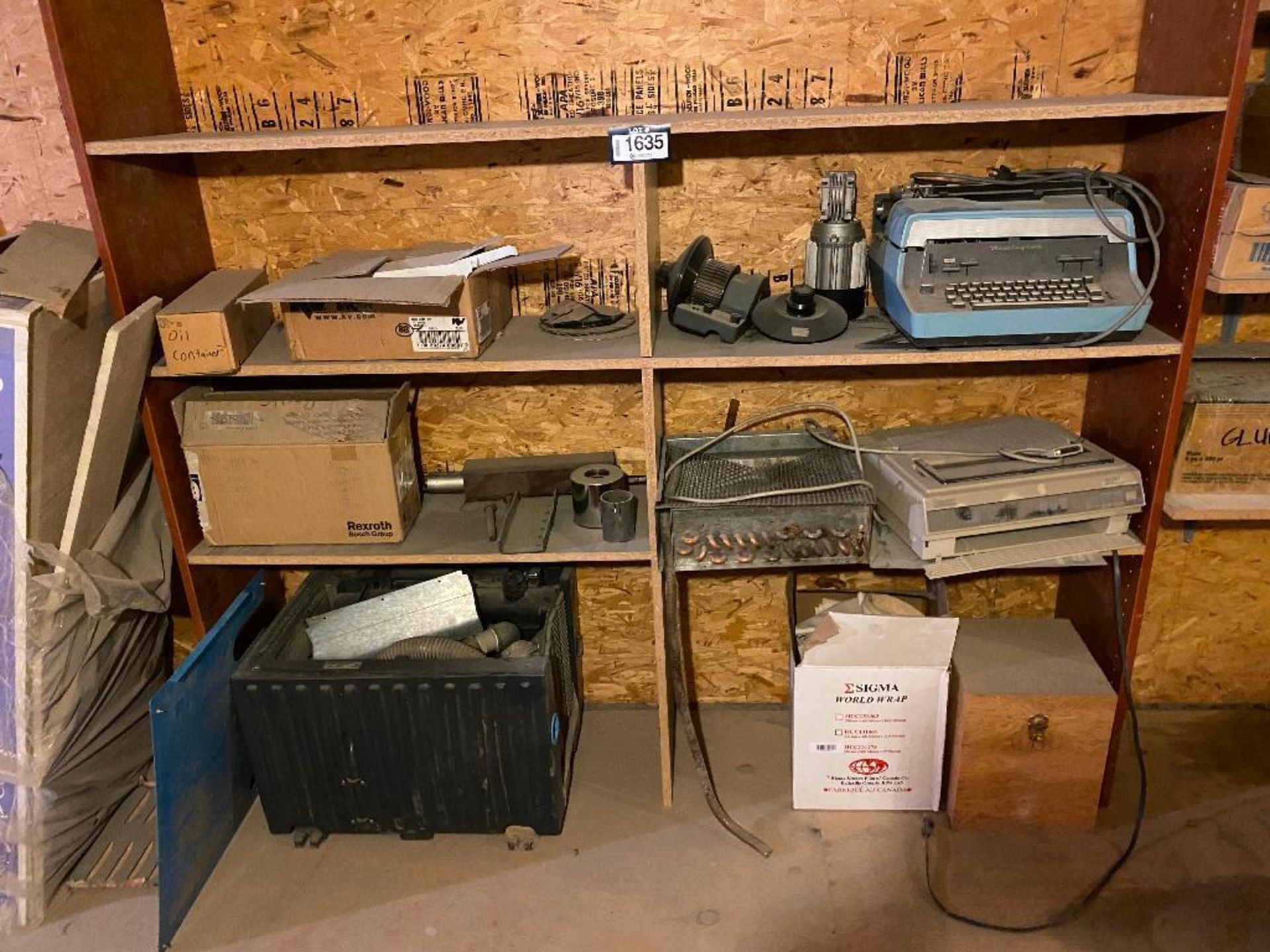 Lot of Contents of Shelving on Mezzanine Including Typewriters, Electric Motors, Wiring, Casters, Ho - Image 2 of 5