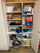 Contents of Wall Cabinet Including Booster Cables, Emergency Road Kit, Trouble Light, Asst. Office S