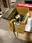 Box of Asst. Tools including Pry Bar, Tape, Brushes, Right Angle Clamp, etc.