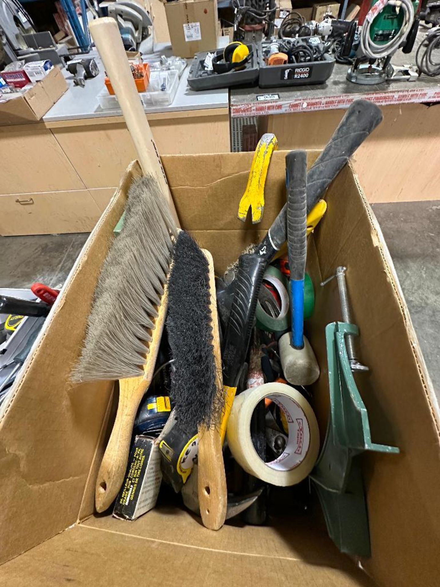 Box of Asst. Tools including Pry Bar, Tape, Brushes, Right Angle Clamp, etc. - Image 3 of 3