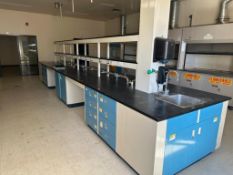 286" Mott Double Sided Laboratory Work Bench with Double Overshelf & Stainless Steel Sink