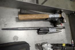 Lot of (4) Punches, Pry Bar, (2) Ball Peen Hammers and Sparkless Hammer.