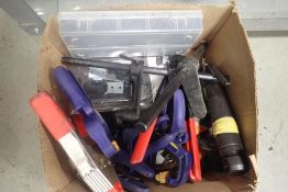 Lot of Asst. Clamps, Manual Rivet Gun, Hold Down Straps, etc.