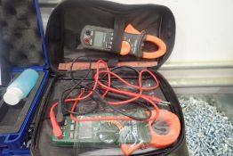 Lot of Extech MA200 400A AC Clamp Meter and Klein Tools CL200 Clamp Meter w/Case.