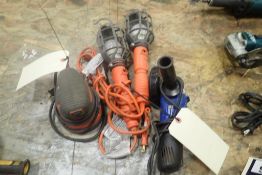 Lot of (2) Trouble Lights, Black & Decker Palm Sander and Powerfist Angle Grinder.