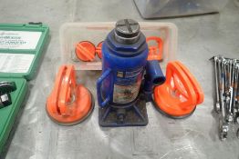 Lot of Hydraulic 12-ton Bottle Jack and (6) Suction Cups.