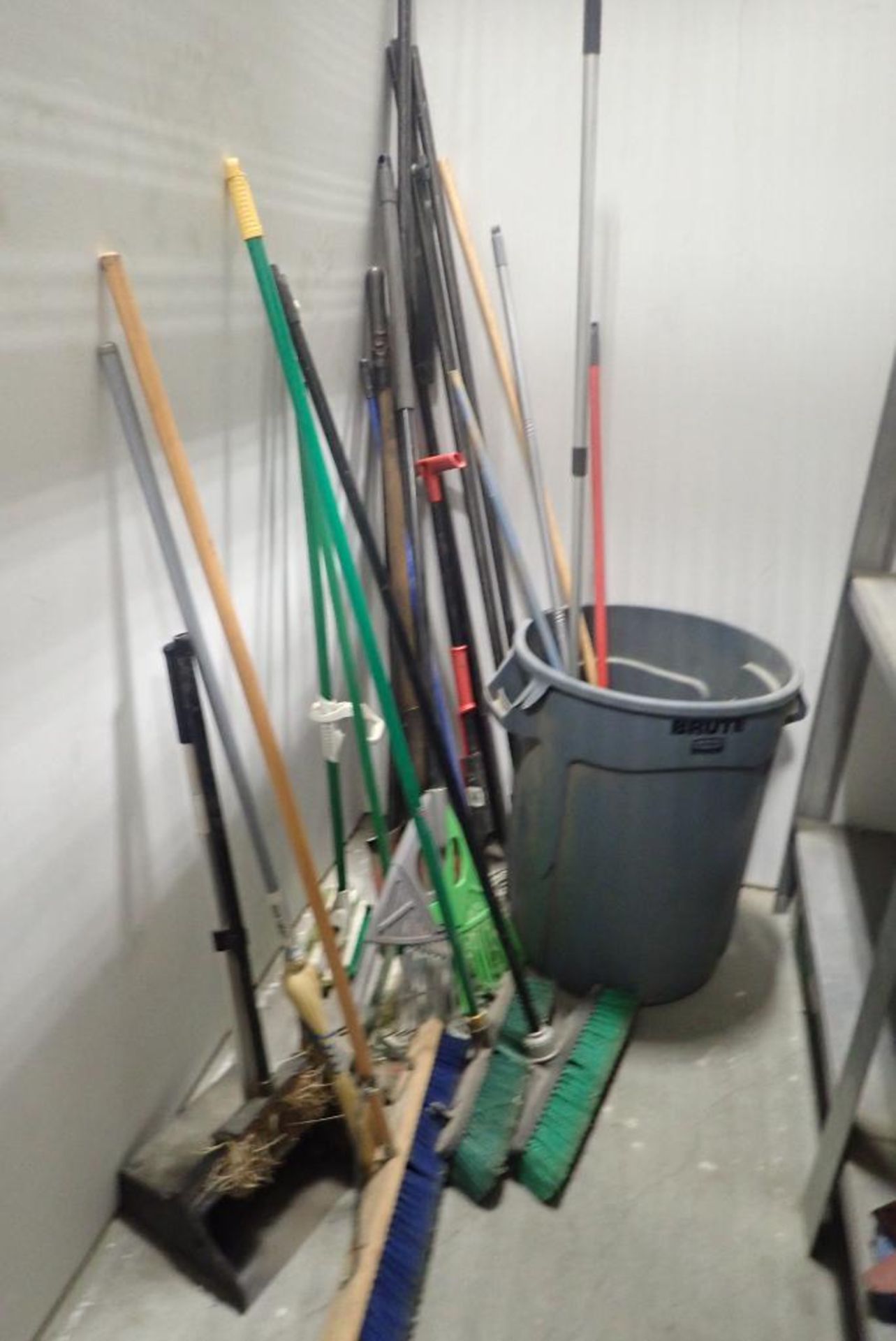 Lot of Asst. Brooms, Shovels, Pry Bars, Mops, etc.