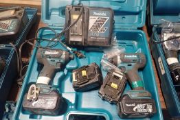 Lot of (2) Makita DTD152 18v Cordless 1/4" Impacts w/Case, (4) Batteries and Charger.