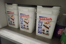 Lot of 2 and 1/2 Buckets Quick-Sorb Oil Dry, Asst. Cleaning Supplies, Shop Rags, etc.