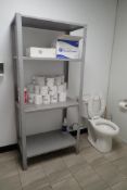 Lot of Metal Shelving Unit, Toilet Paper and Cold Packs.