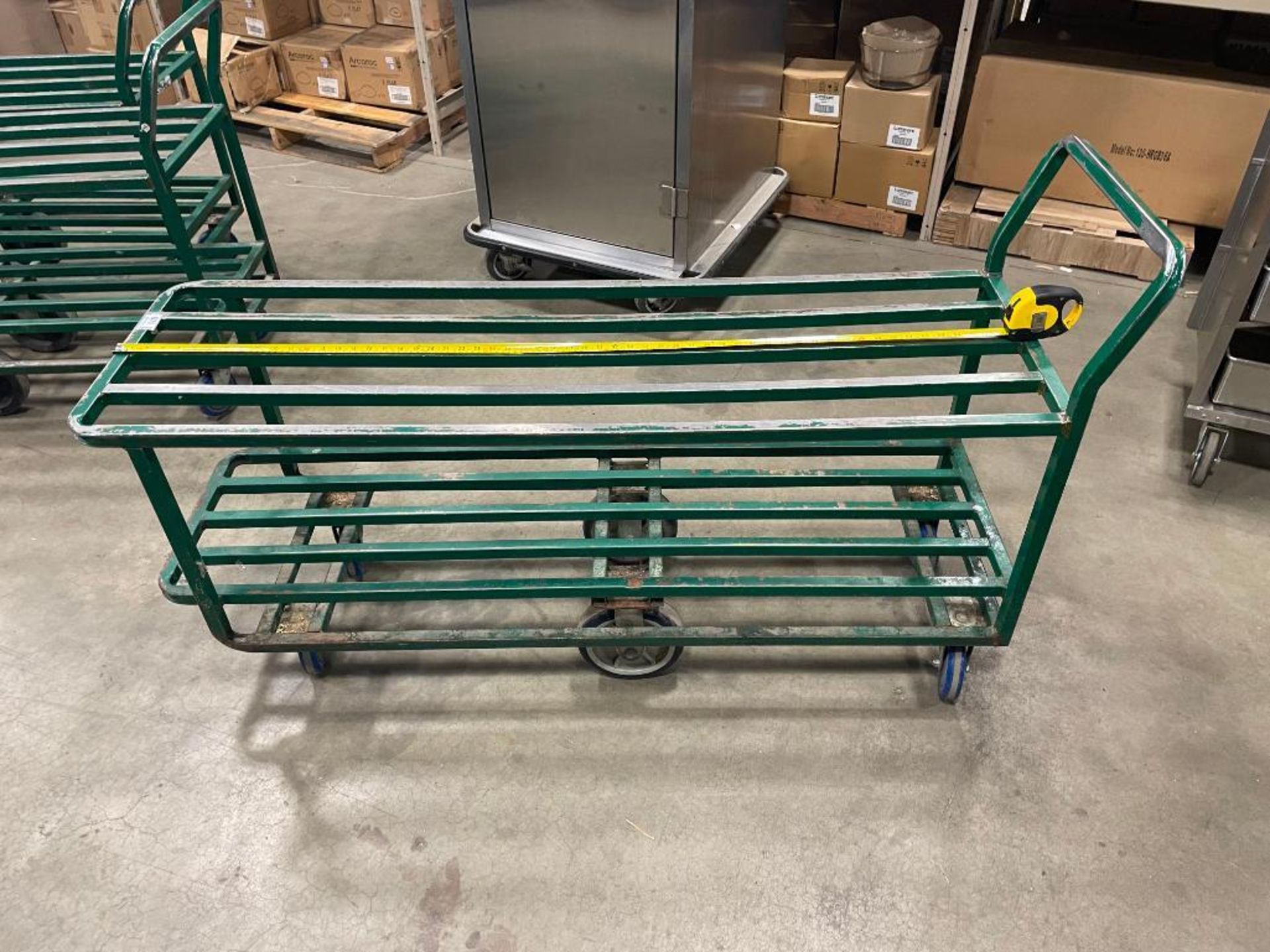2 TIER GREEN STEEL WAREHOUSE STOCKING CART - Image 2 of 3