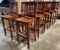 LOT OF (10) SLAT BACK WOOD BAR HEIGHT CHAIRS