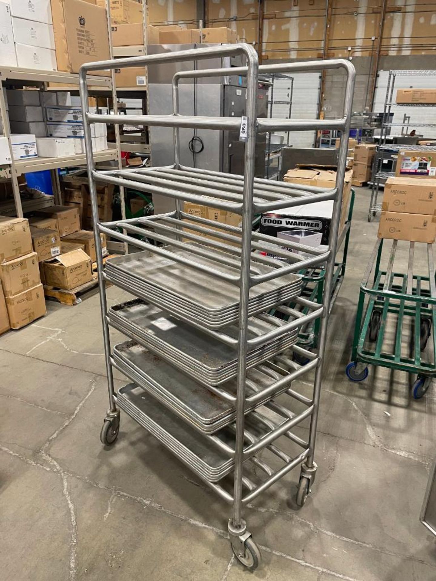 7 TIER STAINLESS STEEL MOBILE PLATTER CART WITH (24) FULL SIZE BUN PANS
