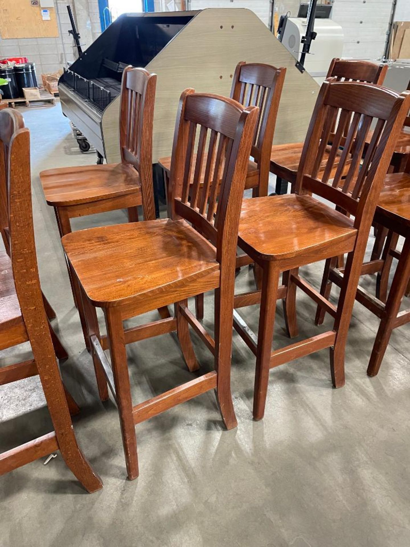 LOT OF (10) SLAT BACK WOOD BAR HEIGHT CHAIRS - Image 5 of 11