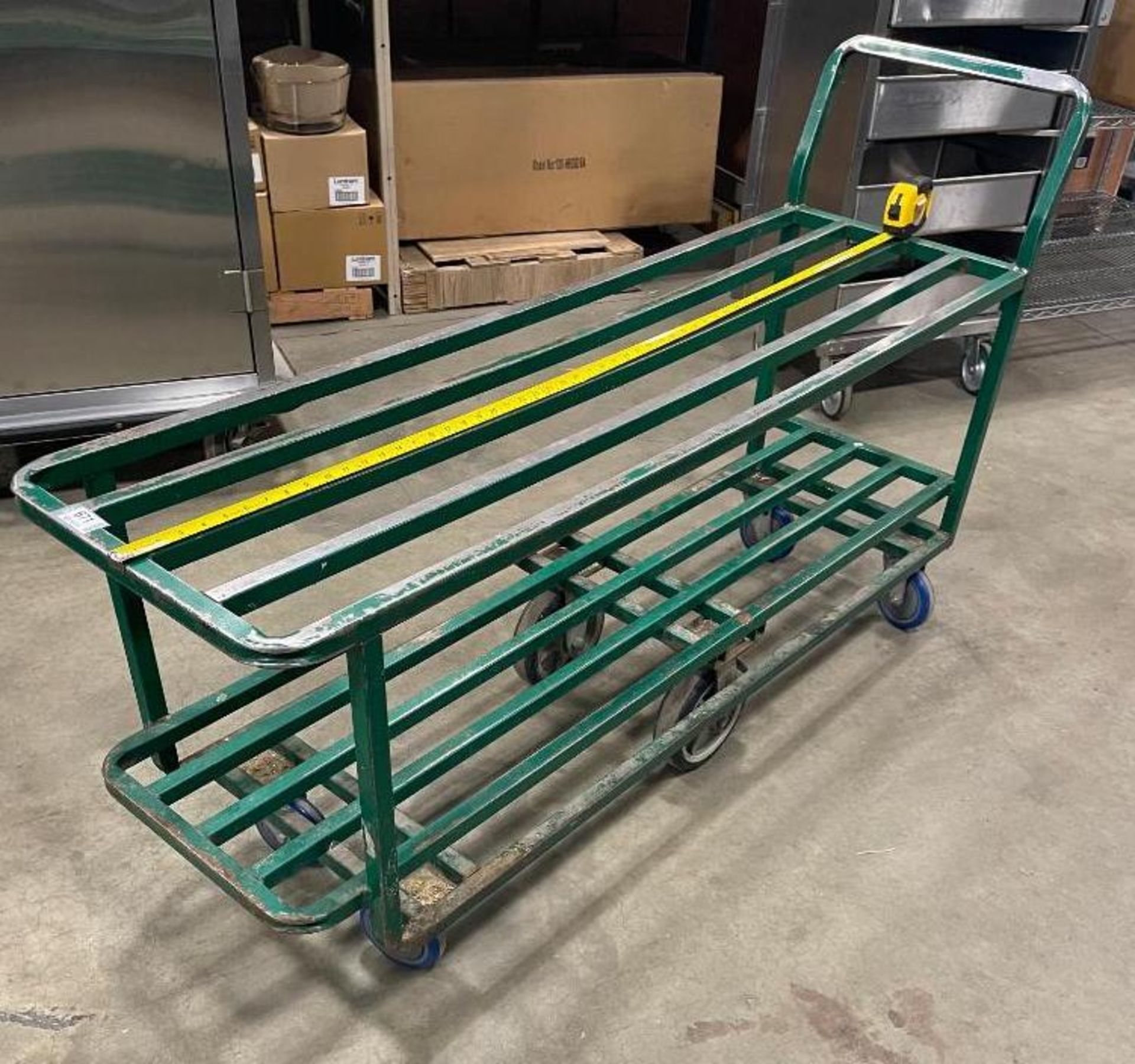 2 TIER GREEN STEEL WAREHOUSE STOCKING CART