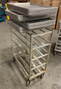 5 TIER STAINLESS STEEL MOBILE PLATTER CART WITH (24) FULL SIZE BUN PANS