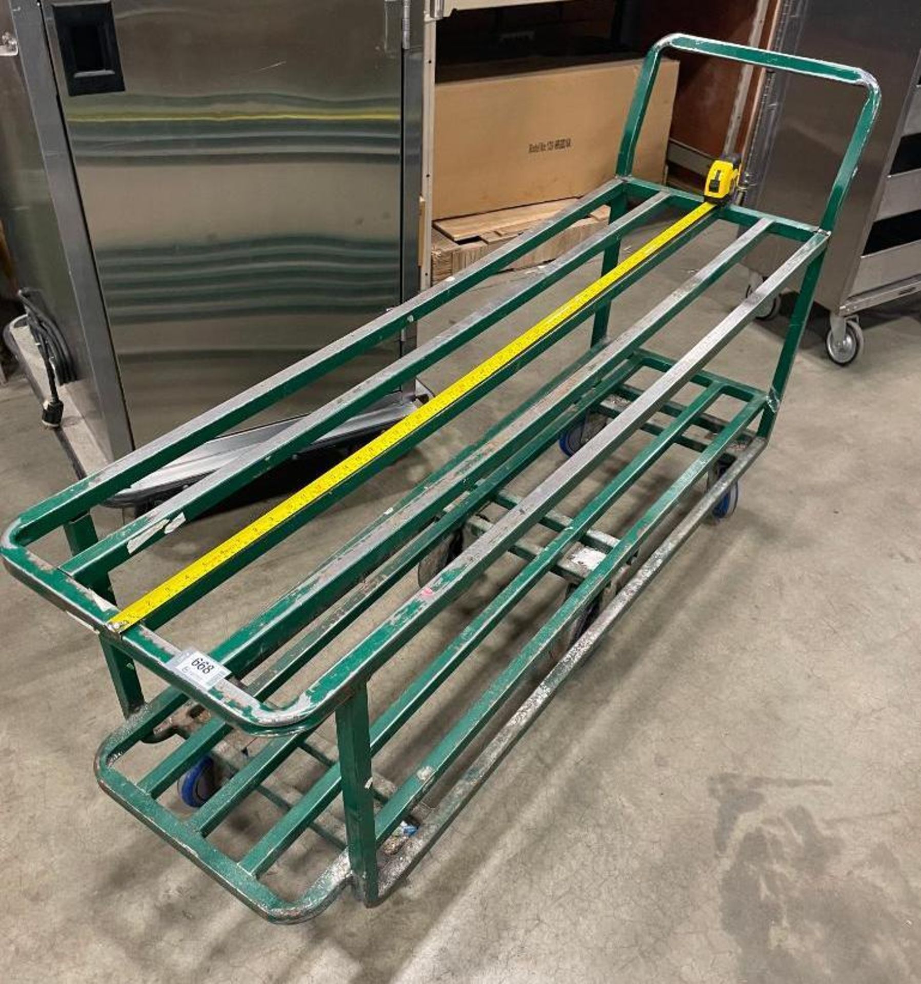 2 TIER GREEN STEEL WAREHOUSE STOCKING CART