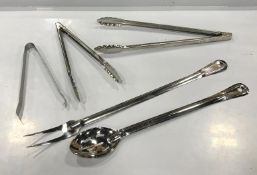 NEW BBQ UTENSILS SET INCLUDING: 16" & 11" STAINLESS STEEL TONGS, 21" COOK'S FORK & 18" SLOTTED