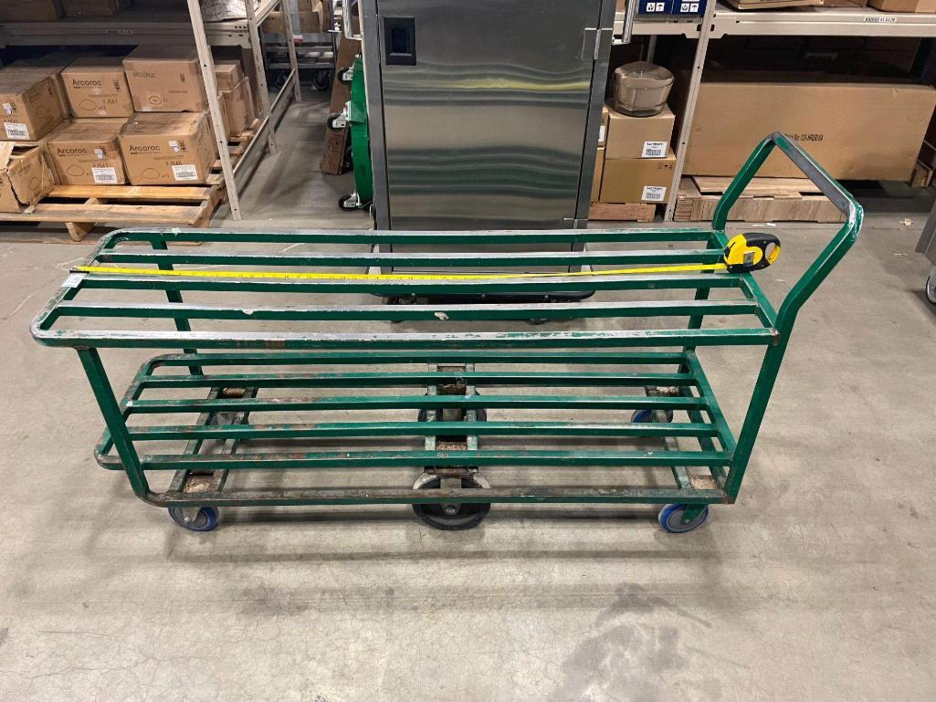 2 TIER GREEN STEEL WAREHOUSE STOCKING CART - Image 4 of 5