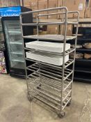 8 TIER STAINLESS STEEL MOBILE PLATTER CART WITH (24) PLASTIC PLATTERS