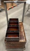 LOT OF APPROX. (30) FULL SIZE PERFORATED BUN PANS & (3) STRAPPED LOAF PANS WITH CART