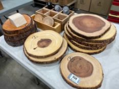 LOT OF ASSORTED TREE COOKIES & WOODEN BOXES