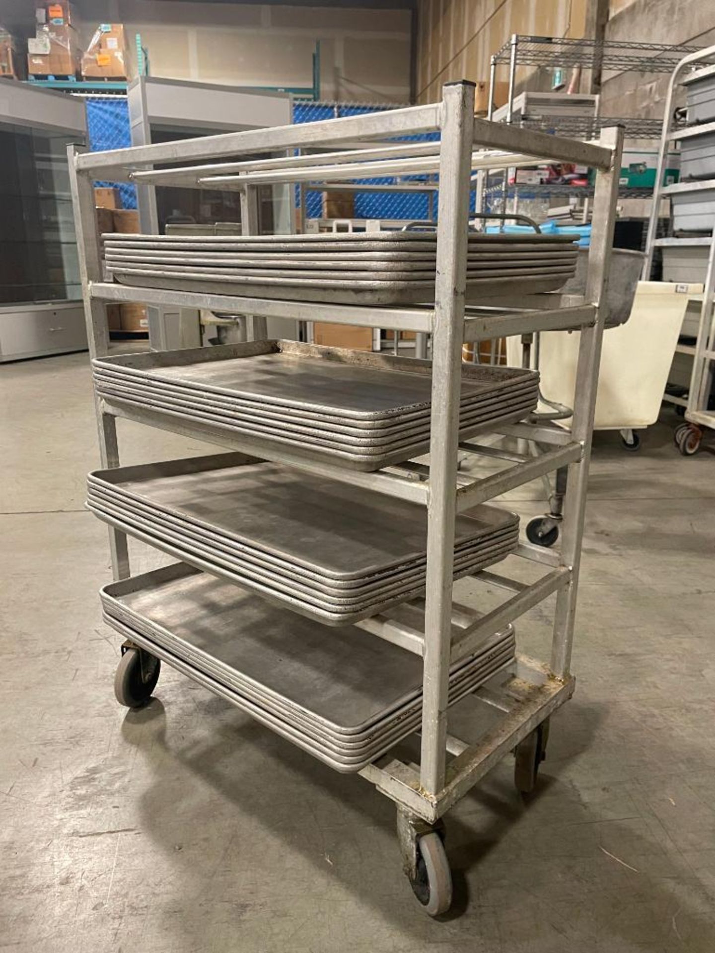 5 TIER STAINLESS STEEL MOBILE PLATTER CART WITH (24) FULL SIZE BUN PANS - Image 8 of 8