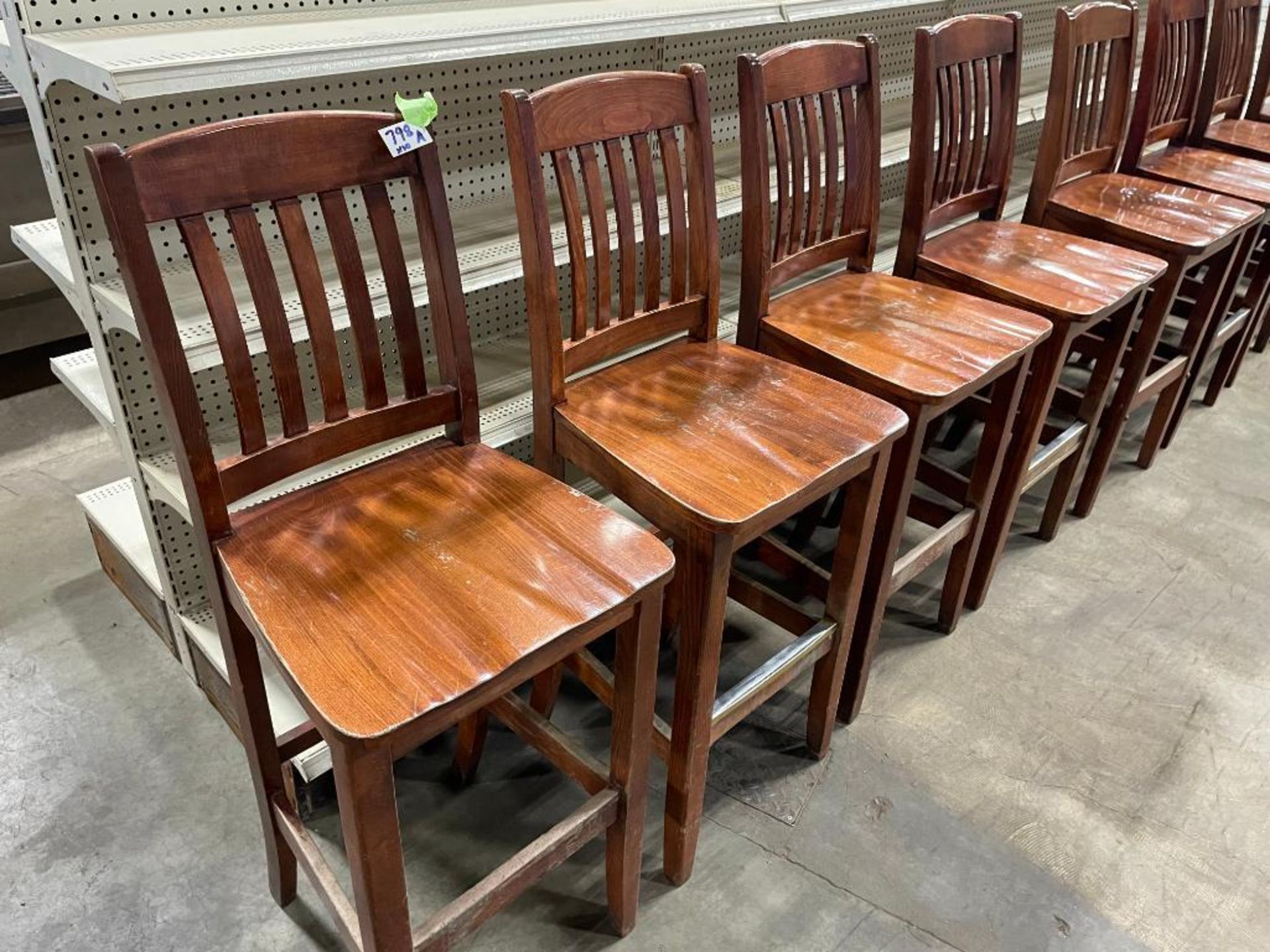 LOT OF (10) SLAT BACK WOOD BAR HEIGHT CHAIRS - Image 2 of 8