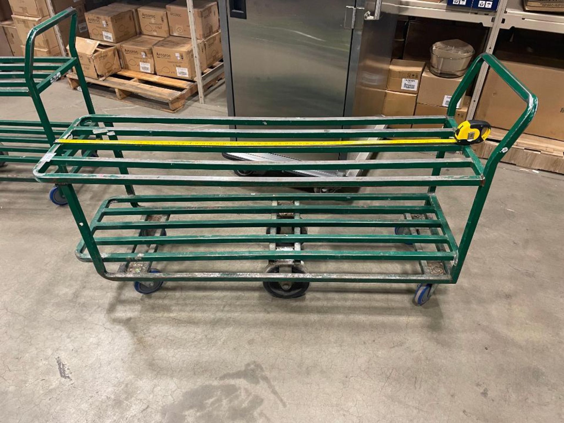 2 TIER GREEN STEEL WAREHOUSE STOCKING CART - Image 2 of 4