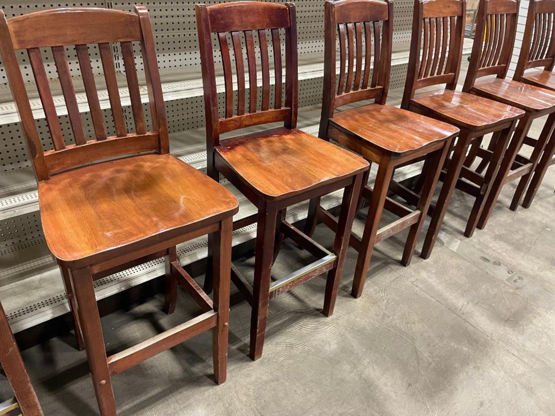LOT OF (10) SLAT BACK WOOD BAR HEIGHT CHAIRS - Image 3 of 8