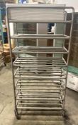 8 TIER STAINLESS STEEL MOBILE PLATTER CART WITH (24) PLASTIC PLATTERS