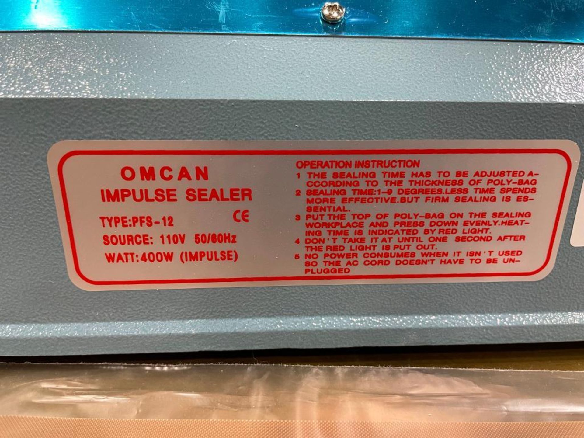 PORTABLE IMPULSE SEALER WITH 12″ SEAL BAR, OMCAN 14448 - Image 6 of 8