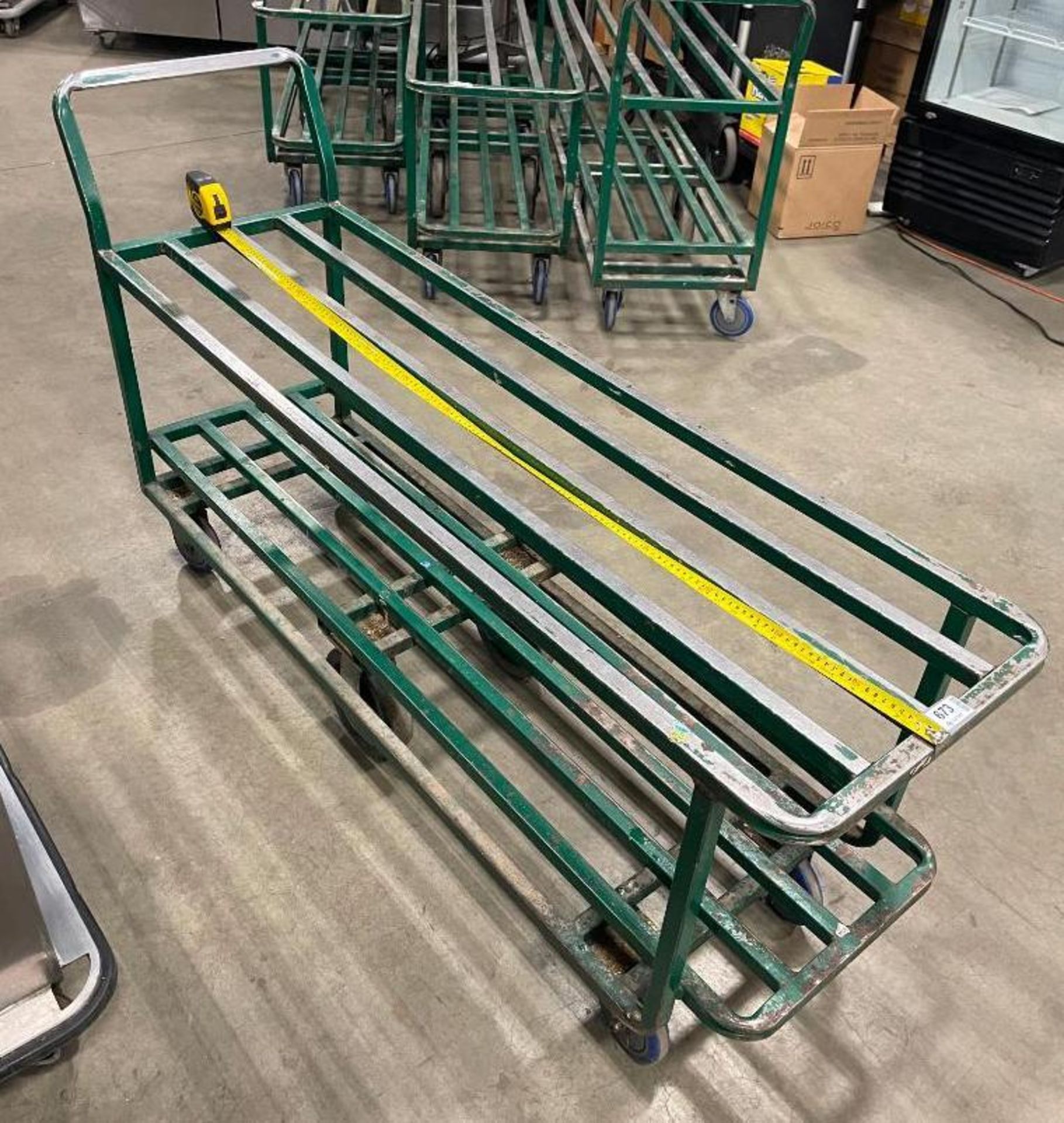 2 TIER GREEN STEEL WAREHOUSE STOCKING CART