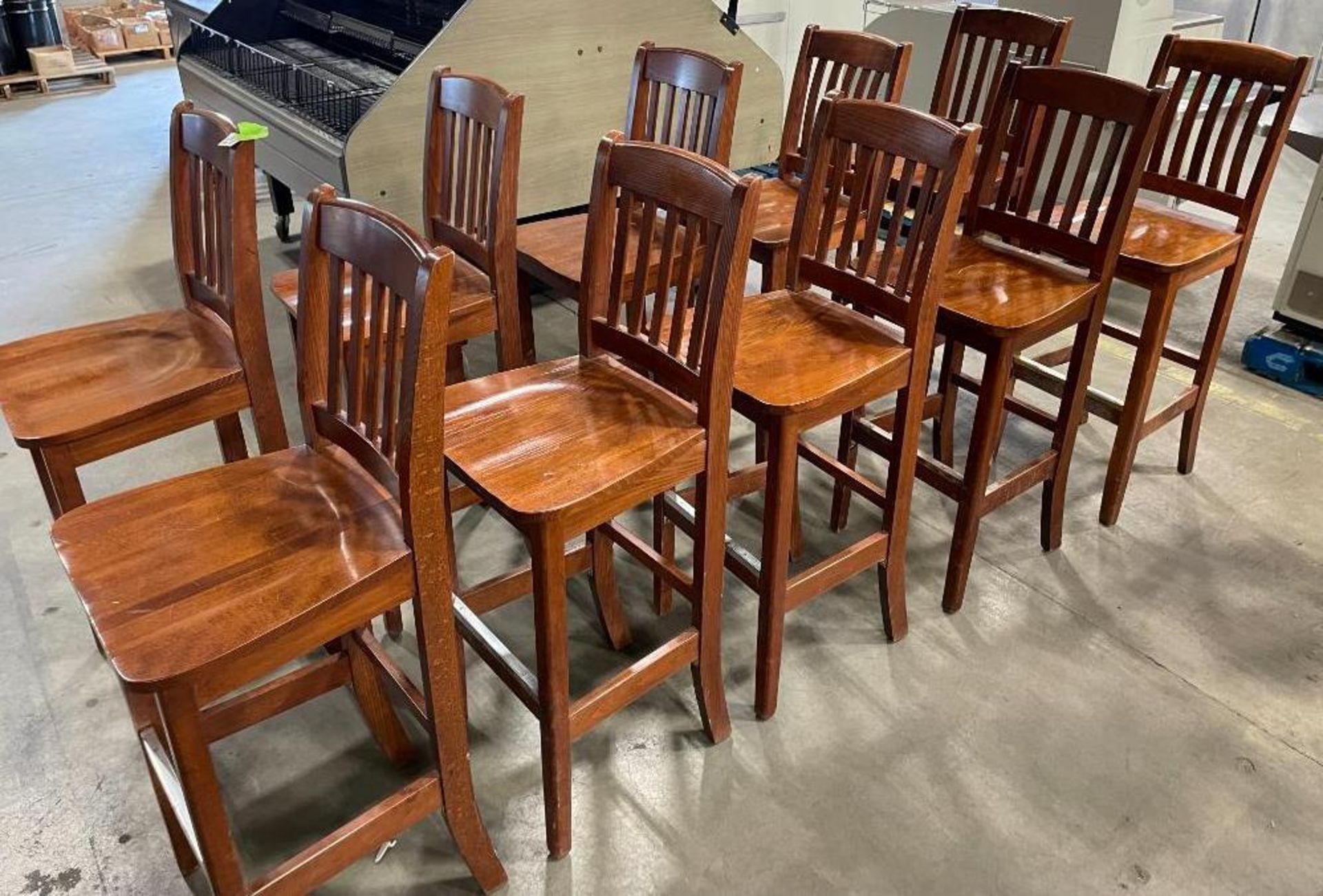 LOT OF (10) SLAT BACK WOOD BAR HEIGHT CHAIRS - Image 2 of 11