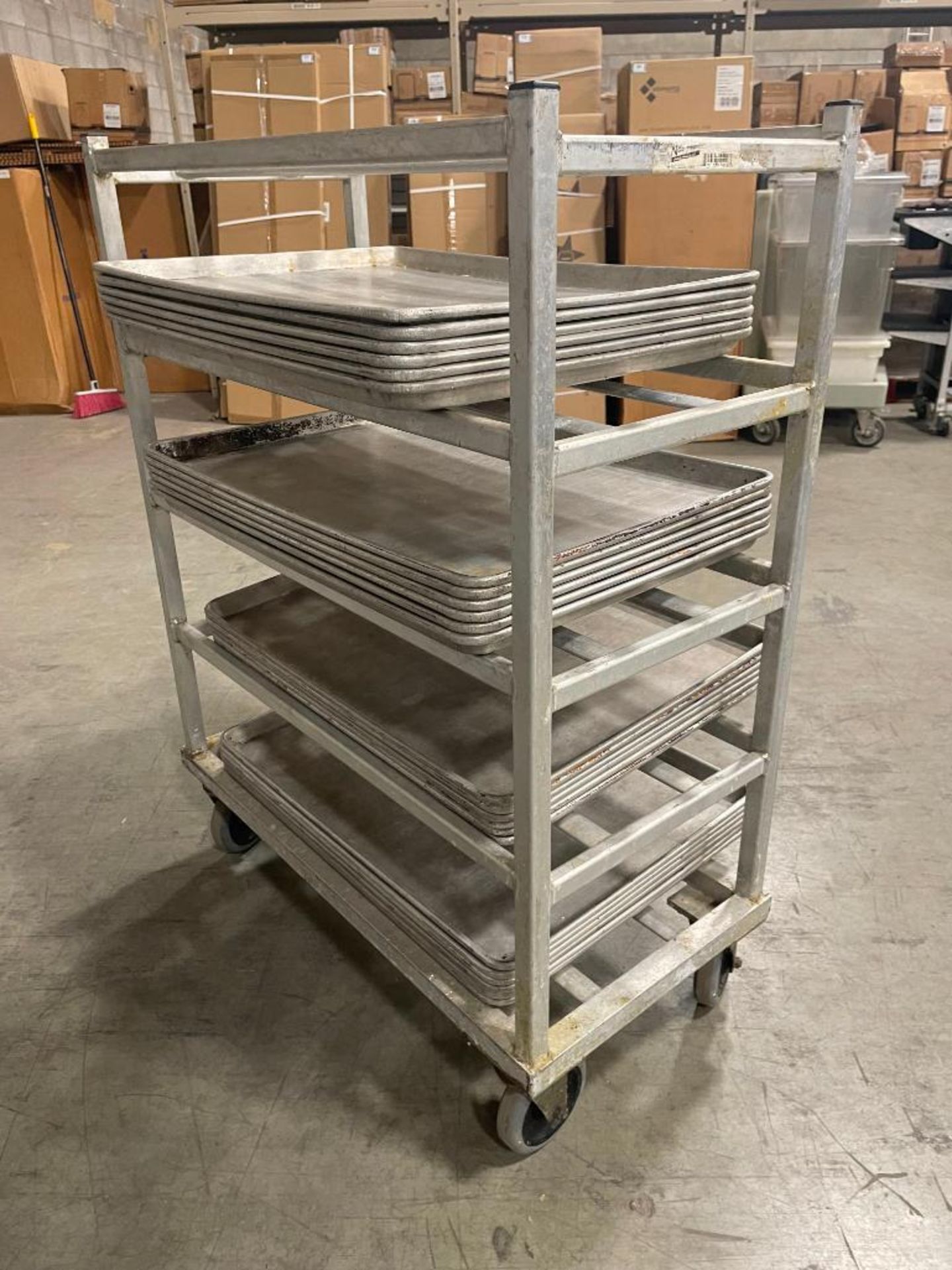 5 TIER STAINLESS STEEL MOBILE PLATTER CART WITH (24) FULL SIZE BUN PANS - Image 2 of 8