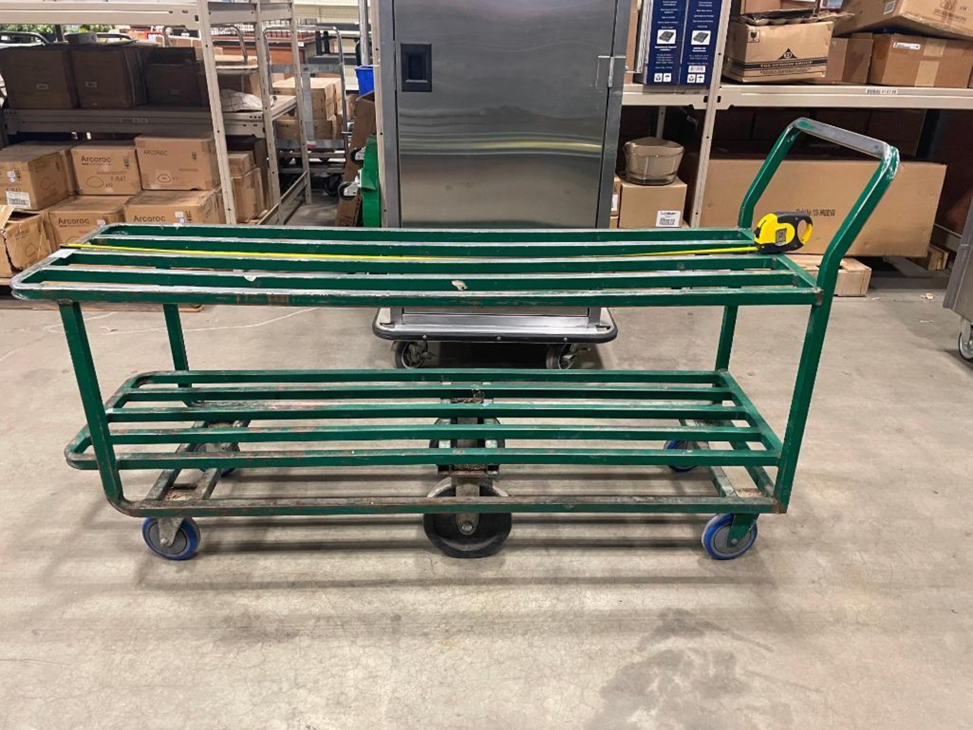2 TIER GREEN STEEL WAREHOUSE STOCKING CART - Image 2 of 5