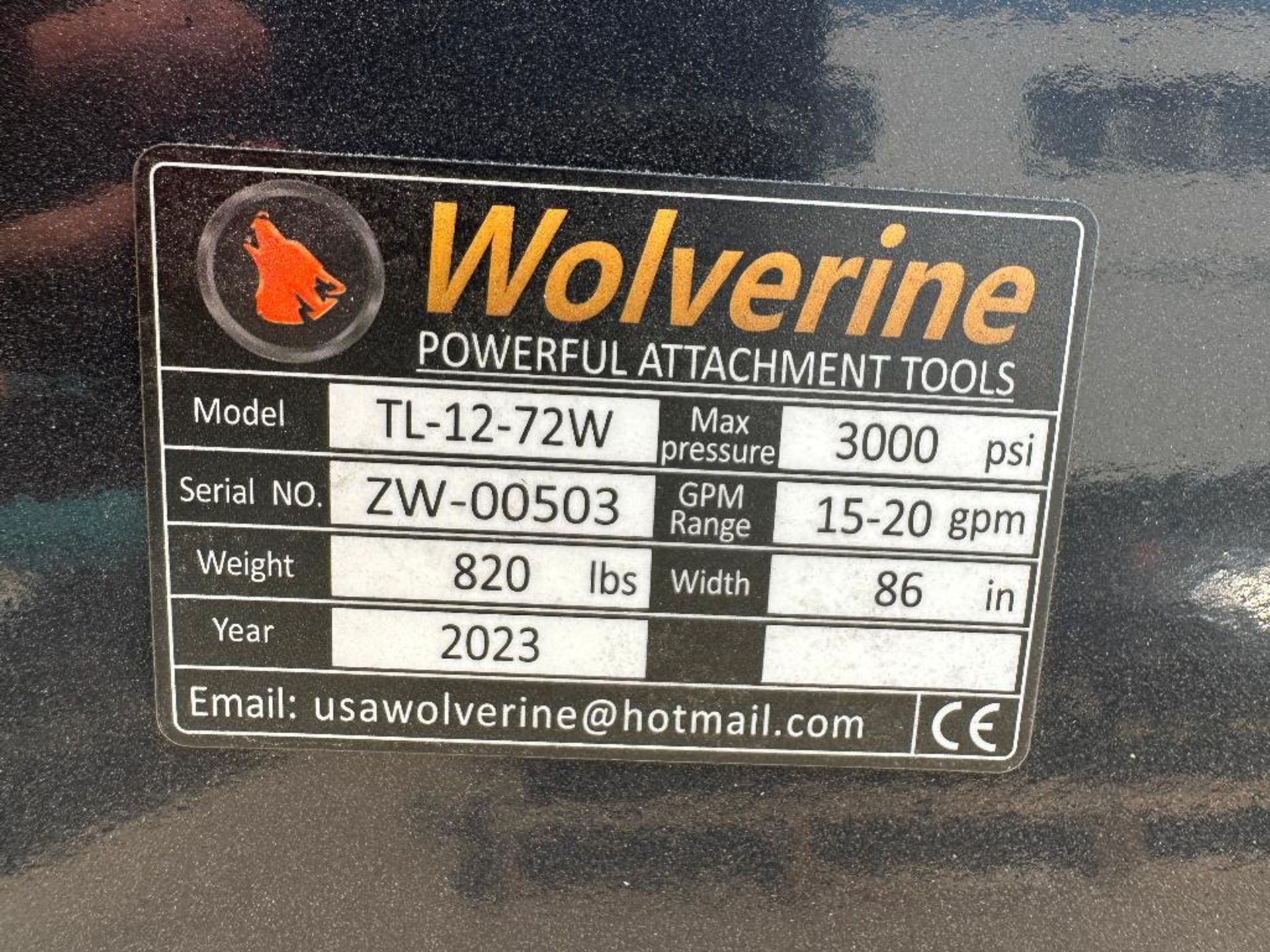 New 2023 Wolverine TL-12-72W 72" Rotary Tiller Skid Steer Attachment - Image 4 of 4