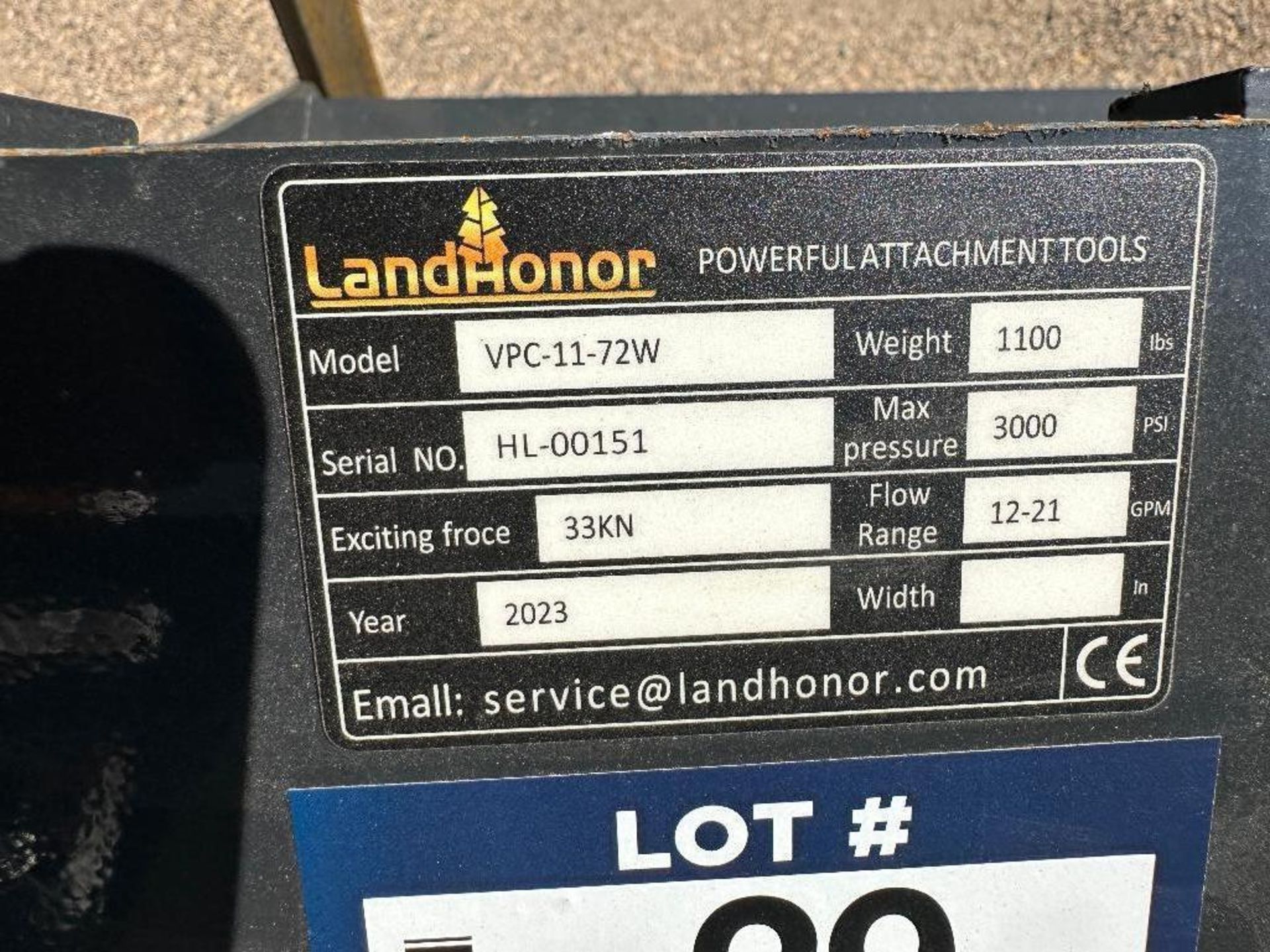 New 2023 Landhonor VPC-11-72W 72" Plate Compactor Skid Steer Attachment - Image 5 of 5