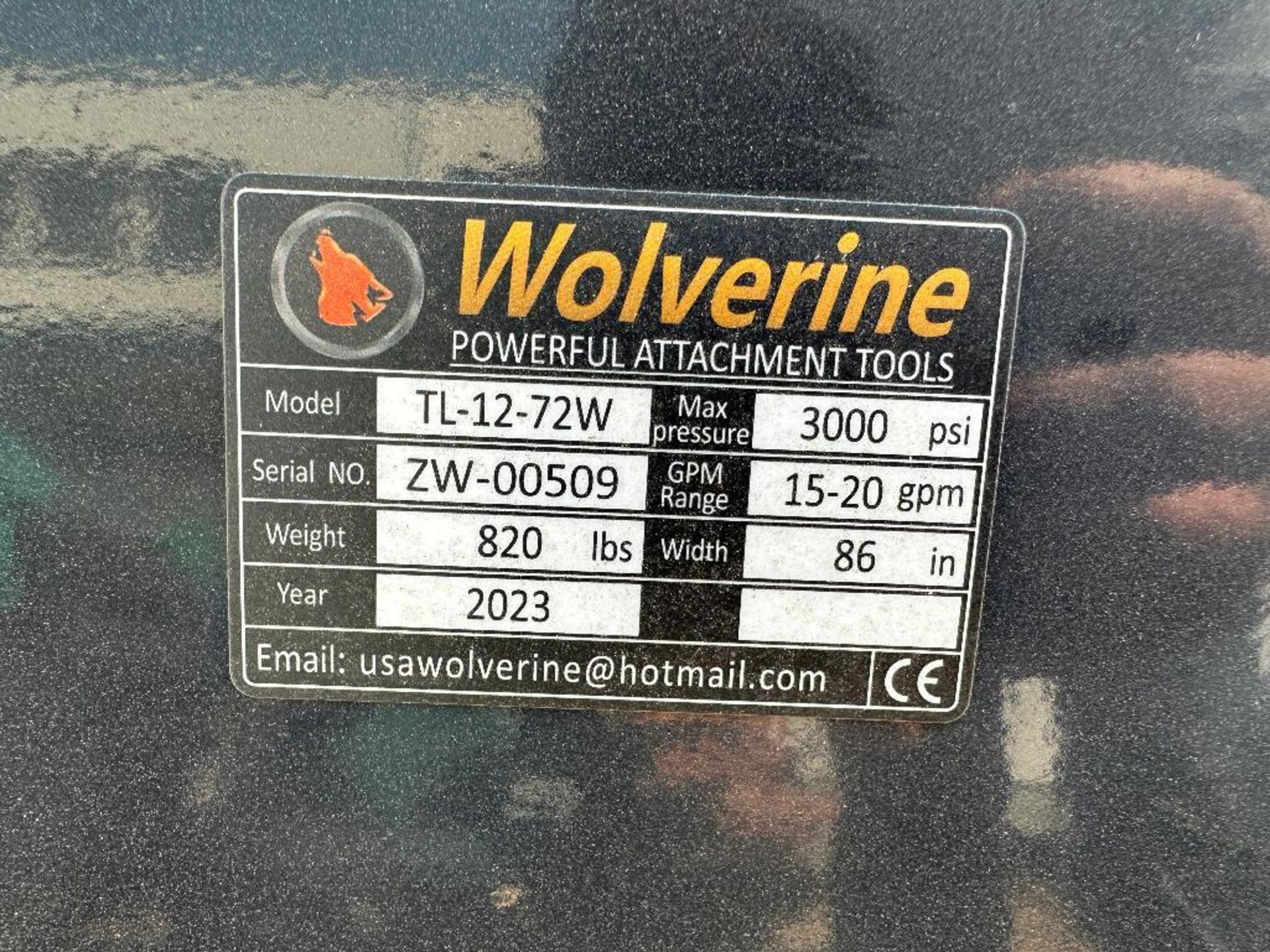 New 2023 Wolverine TL-12-72W 72" Rotary Tiller Skid Steer Attachment - Image 4 of 4