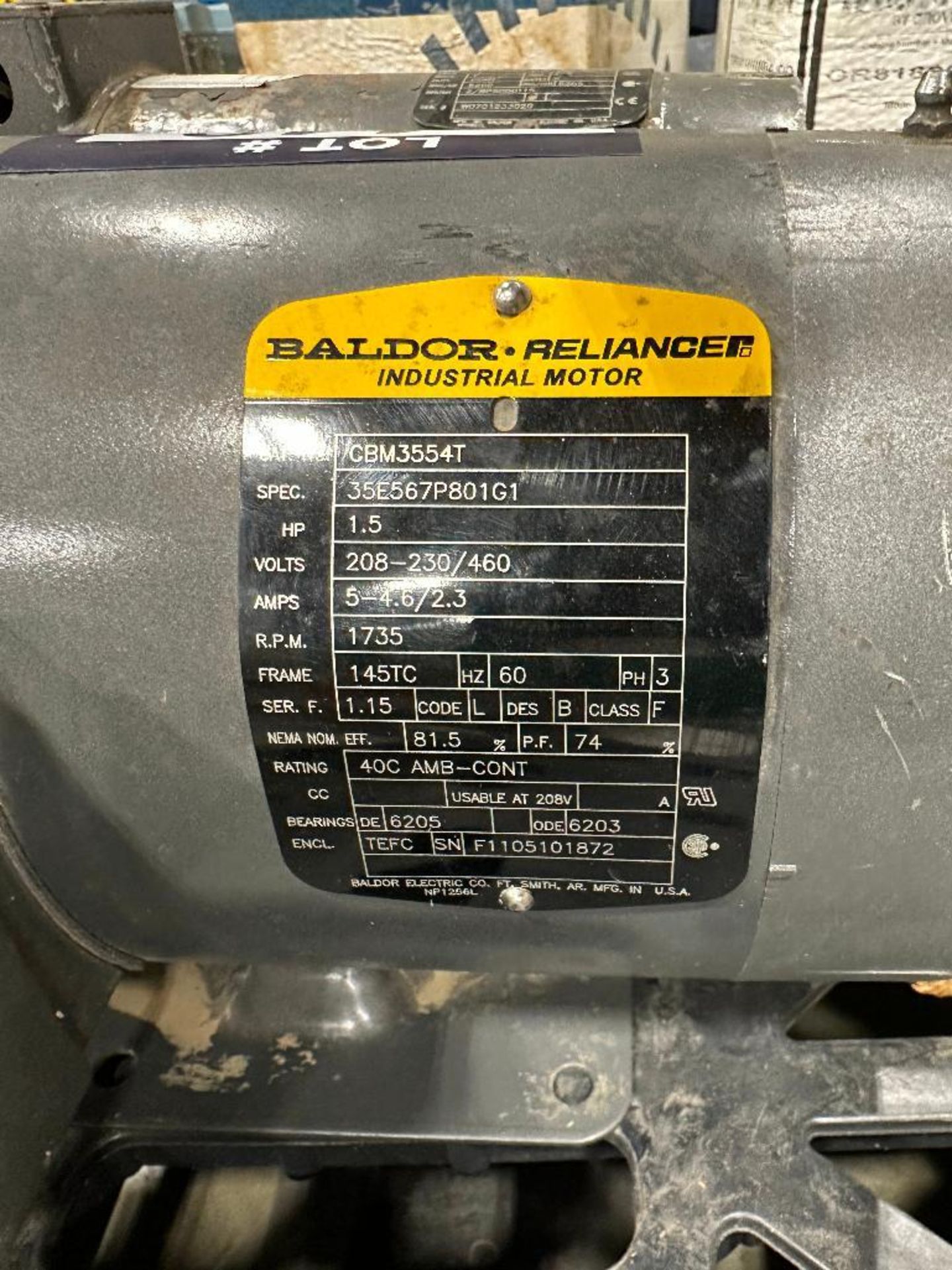 Lot of (3) Baldor 1.5HP Electric Motors - Image 7 of 7