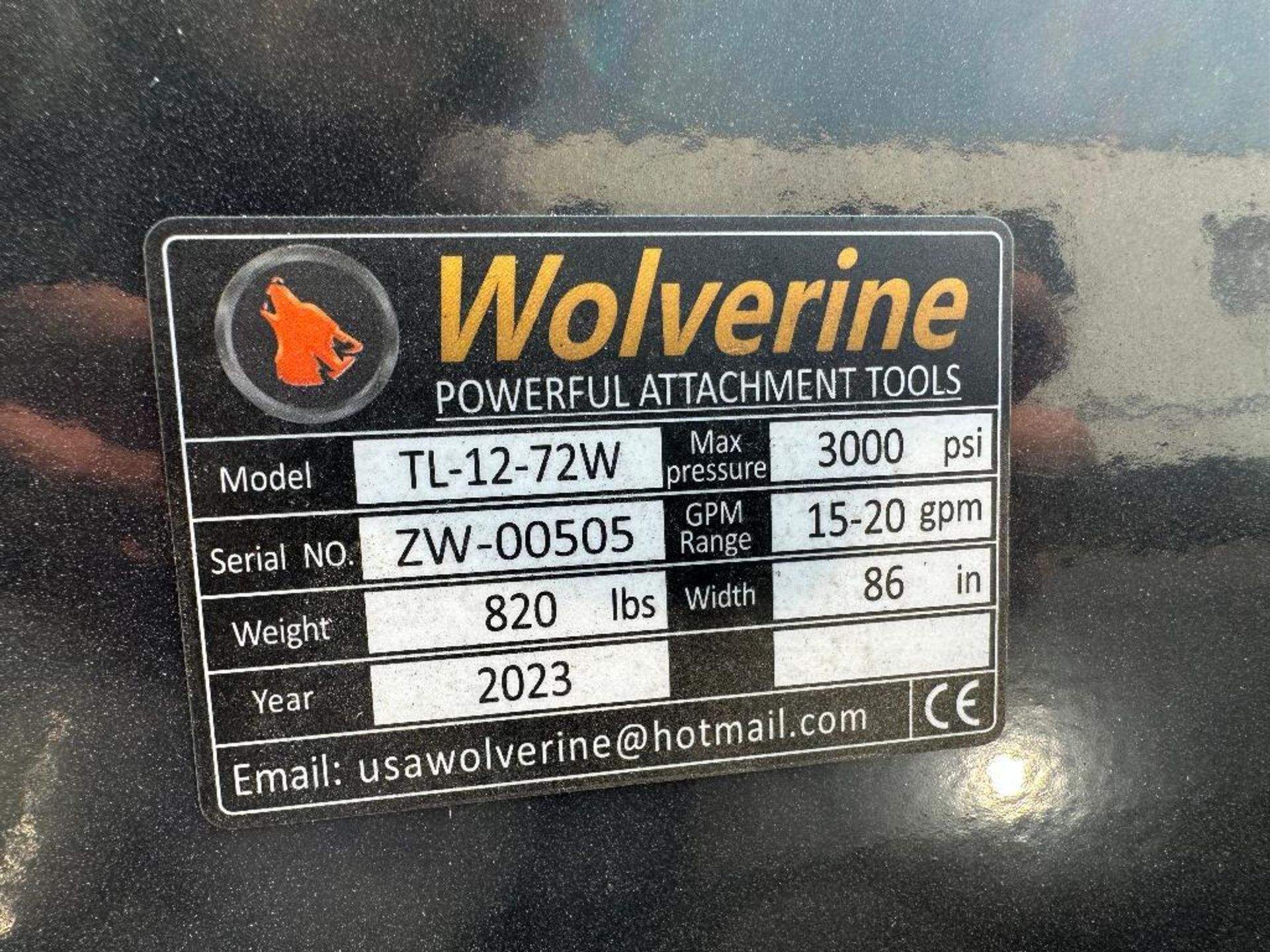 New 2023 Wolverine TL-12-72W 72" Rotary Tiller Skid Steer Attachment - Image 5 of 5