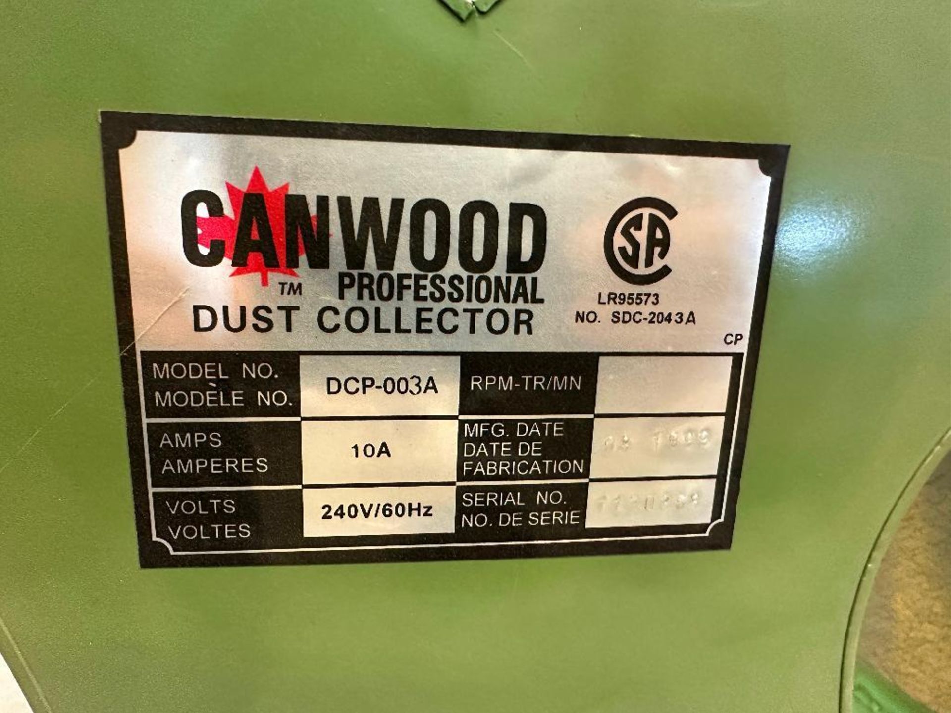 1999 CANWOOD Dust Collector DCP-003A, 10A, 240V - Image 3 of 4