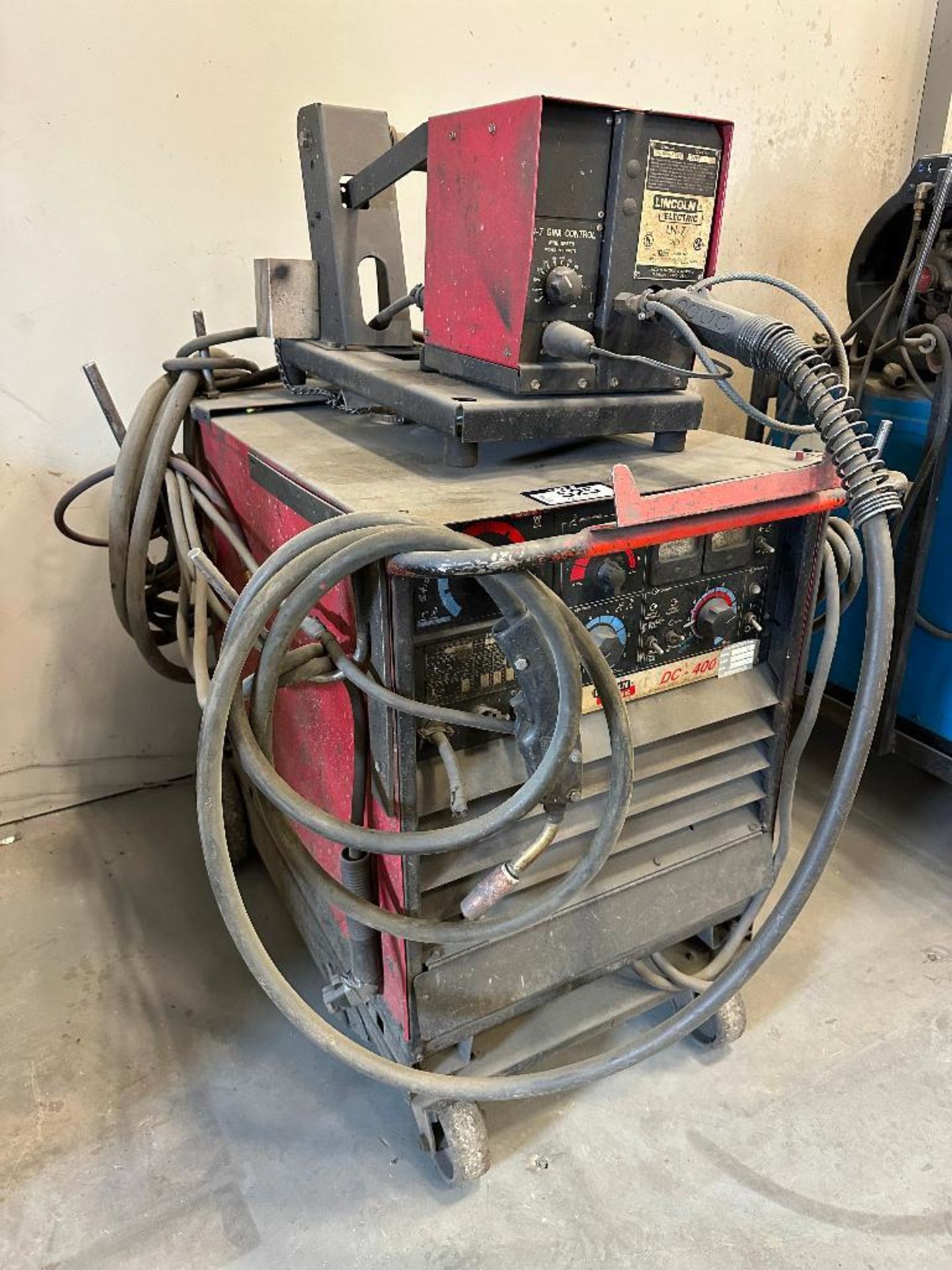 Lot of Lincoln Electric DC-400 Welder, Lincoln Electric LN-7 Wire Feeder, Bernard Gun, Cords, Cart, - Image 2 of 6