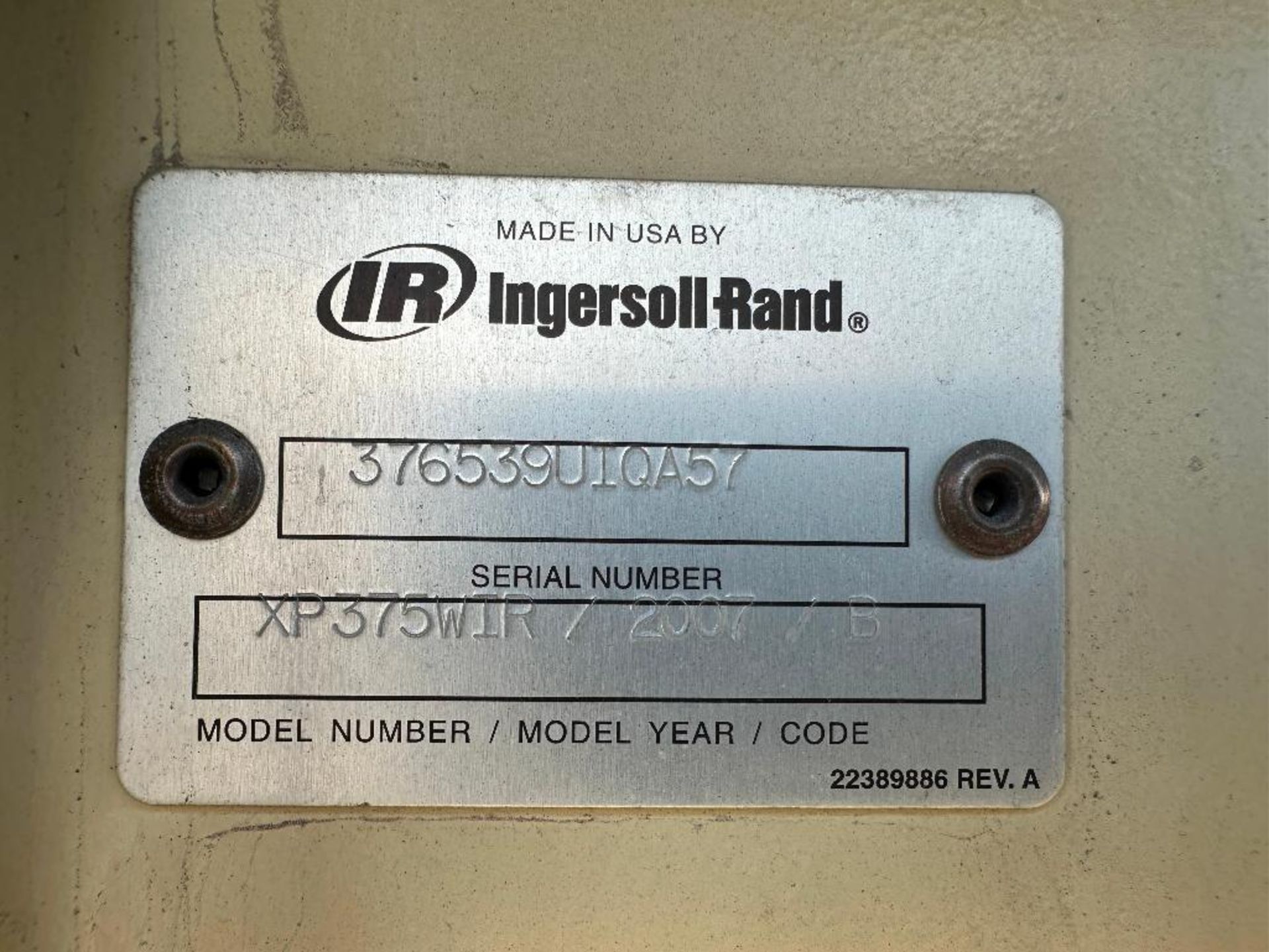 2007 Ingersoll Rand XP375WIR Compressor, 5,968hrs Showing - Image 10 of 12