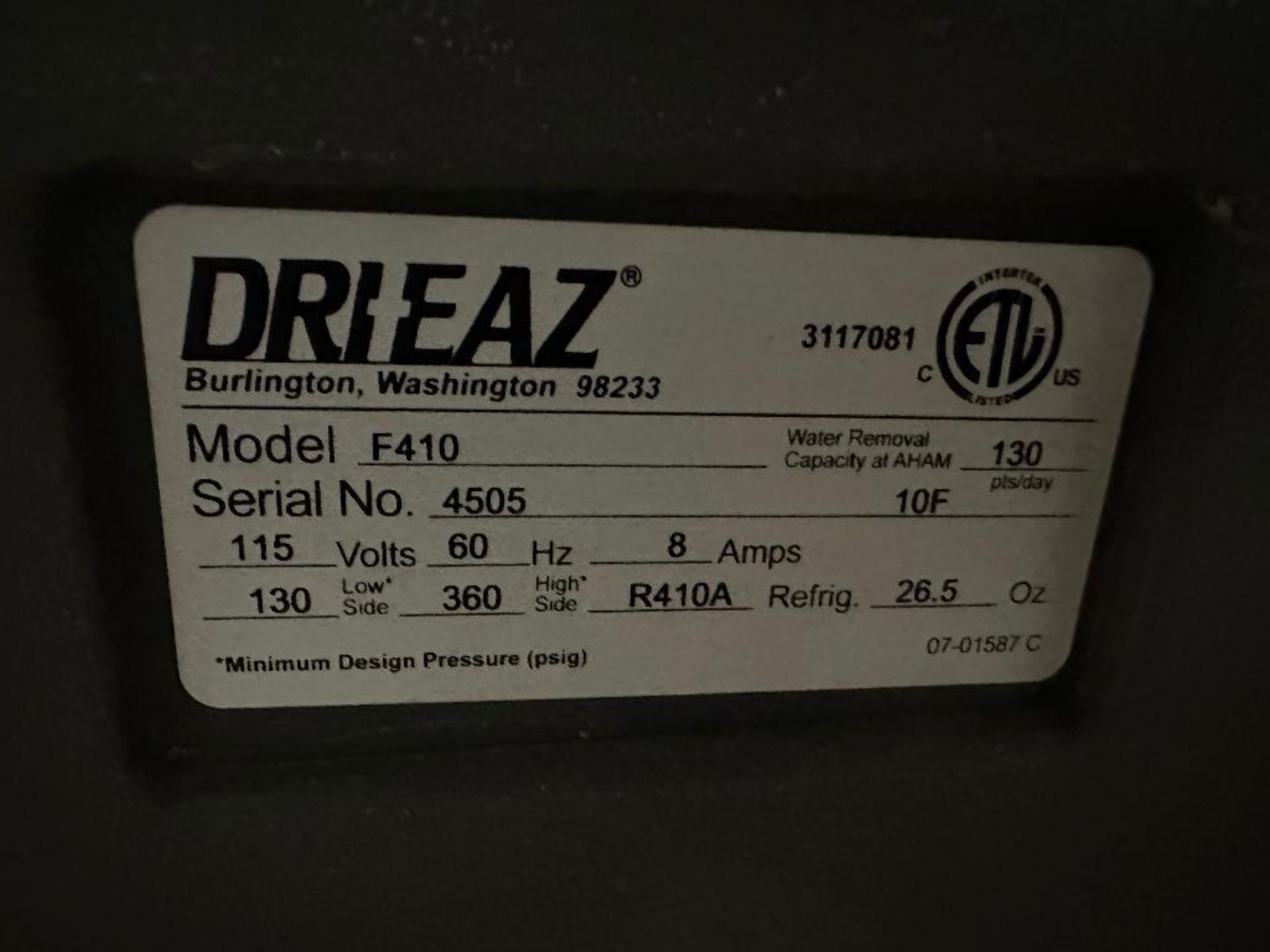 Dri-Eaz F410 LGR 2800I Dehumidifier - Image 4 of 4